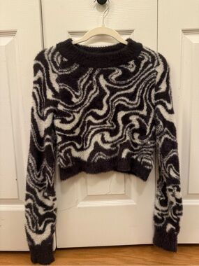 URBAN OUTFITTERS Black & White Swirl Fuzzy Sweater